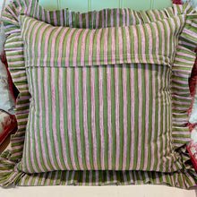 Load image into Gallery viewer, Block Printed Quilted Ruffle Cushion - Green/White/Pink