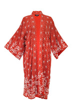 Load image into Gallery viewer, Asanoha & Peony embroidered, fully lined, long kimono