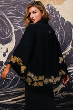 Load image into Gallery viewer, Japanese Pine Needle - Embroidered Black and Gold Fully Lined Short Kimono