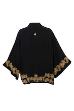 Load image into Gallery viewer, Japanese Pine Needle - Embroidered Black and Gold Fully Lined Short Kimono