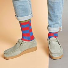 Load image into Gallery viewer, Men’s Organic Cotton Crew Socks - Large Check - Navy & Red