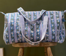 Load image into Gallery viewer, Block-printed and Quilted Overnight Bag.