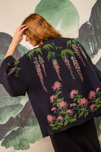 Load image into Gallery viewer, Wisteria and Chrysanthemum embroidered, fully lined, short kimono