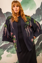 Load image into Gallery viewer, Wisteria and Chrysanthemum embroidered, fully lined, short kimono