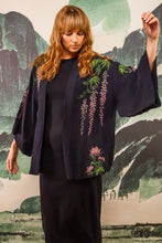 Load image into Gallery viewer, Wisteria and Chrysanthemum embroidered, fully lined, short kimono
