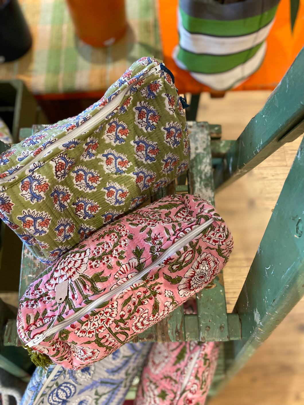 Block-Printed and Quilted Wash Bag - Small