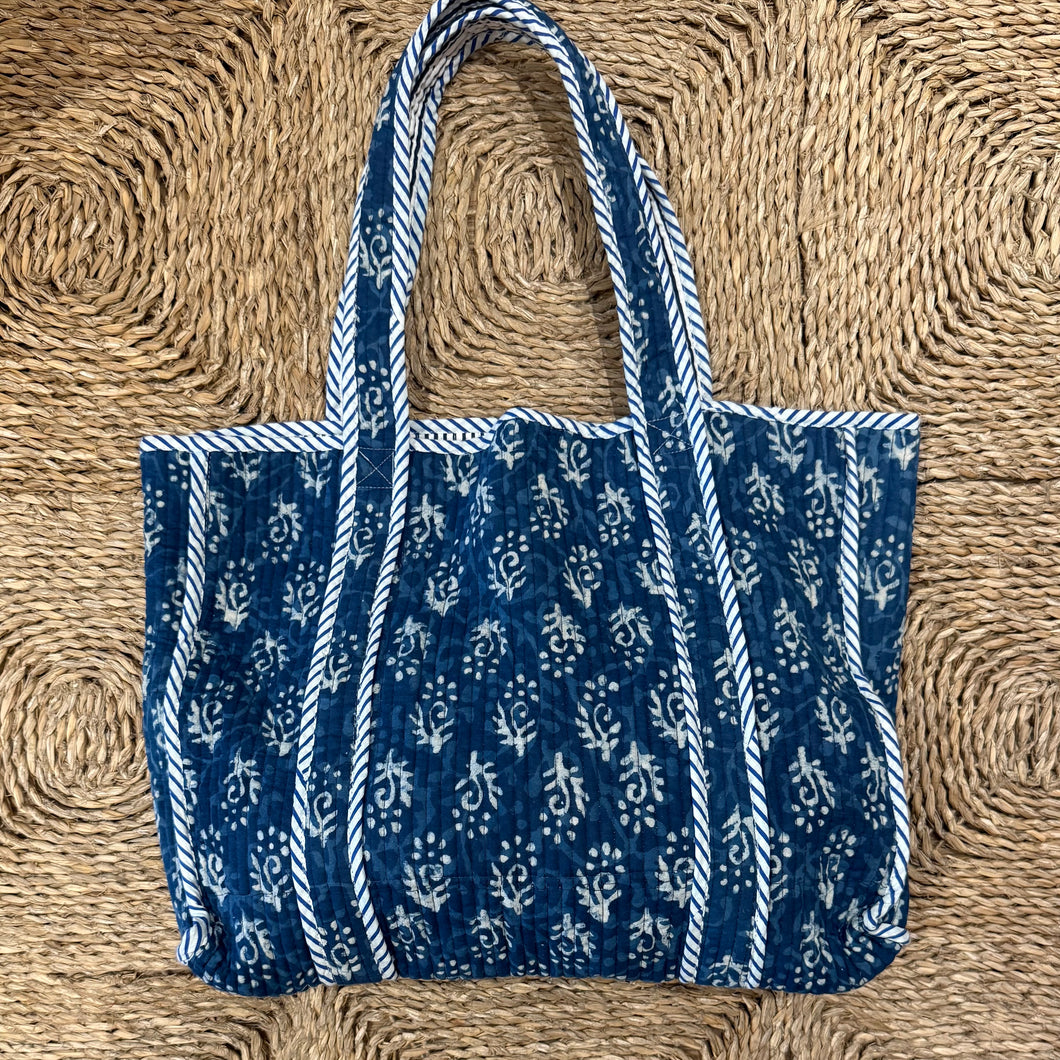 Quilted Long-handled Tote - Blue