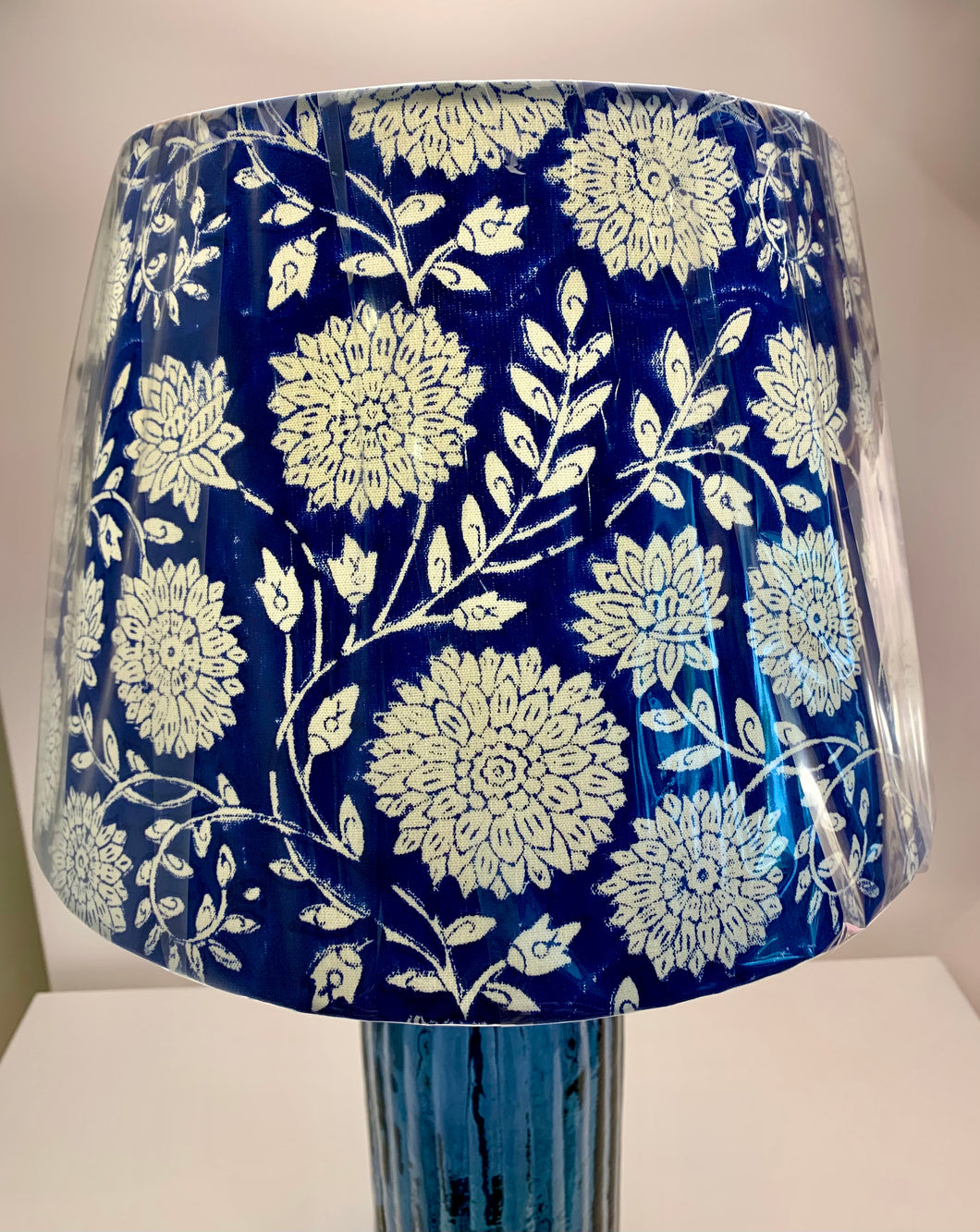 Empire Lampshade - X Large  -  Block Print Blue Chrysanthemum