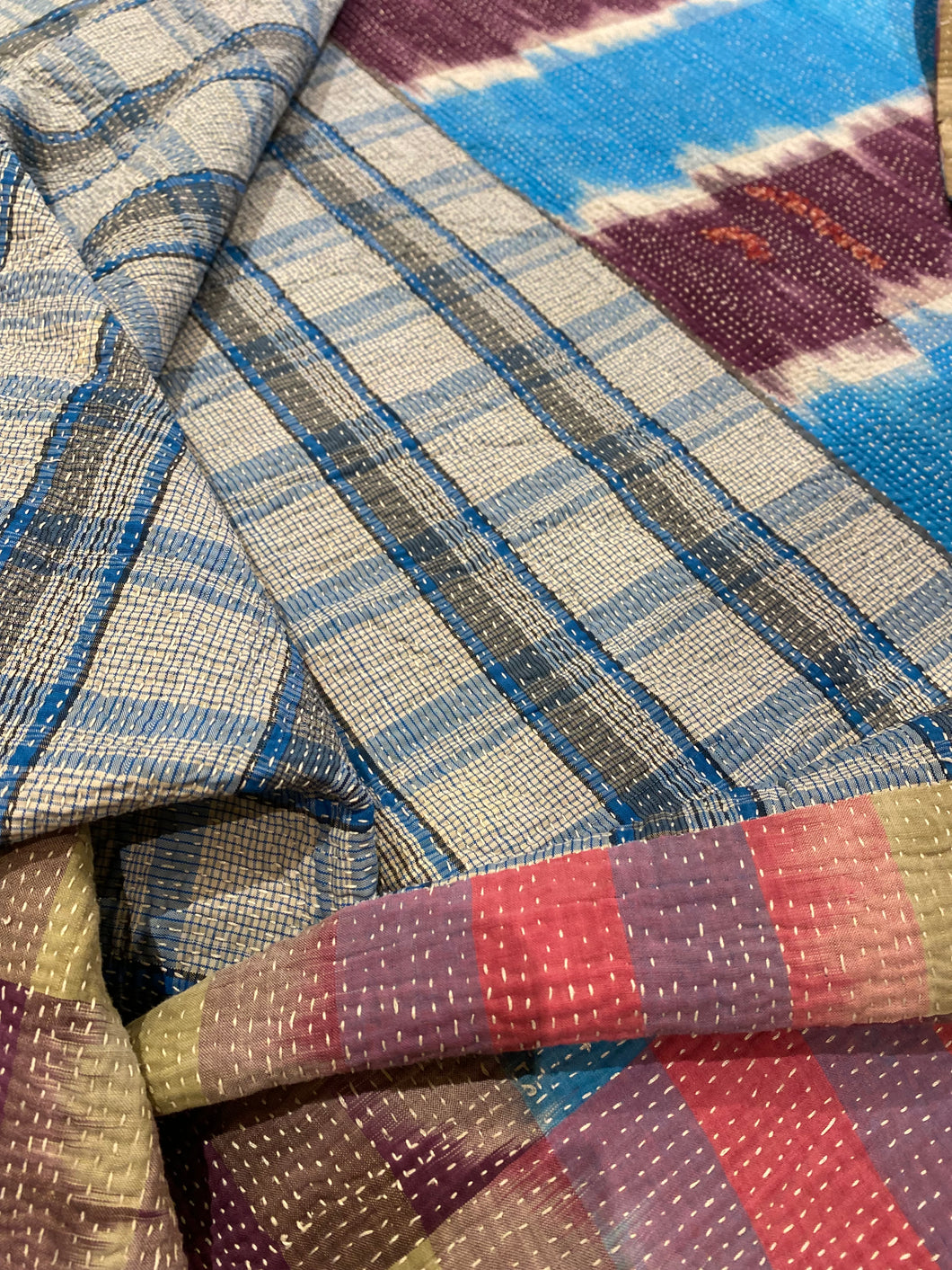 Vintage Kantha - Blue, Brown & Purple Check