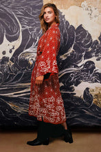 Load image into Gallery viewer, Asanoha &amp; Peony embroidered, fully lined, long kimono
