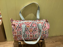 Load image into Gallery viewer, Block-printed and Quilted Overnight Bag - Magenta and Green
