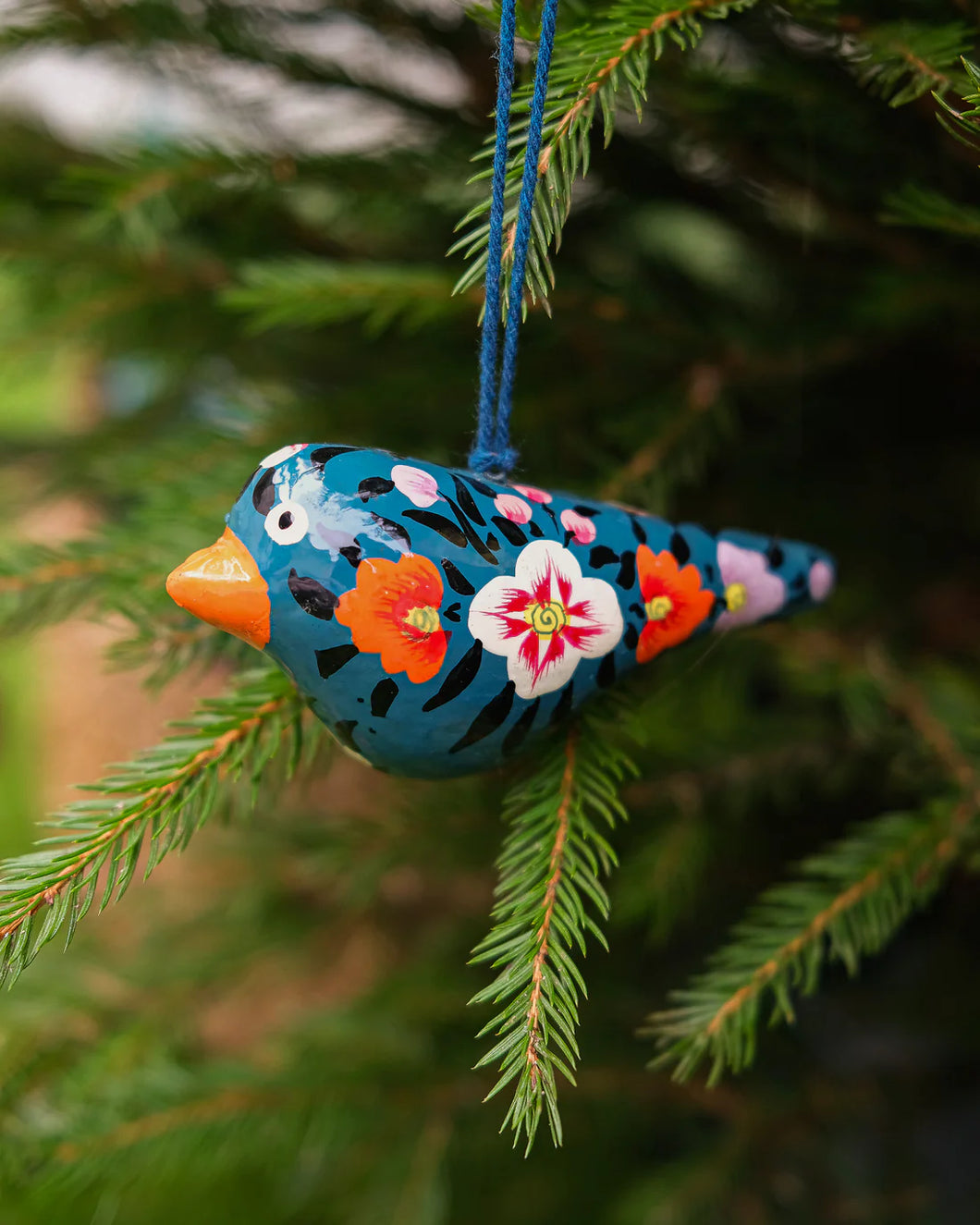 Teal Bird Paper Mache Bauble