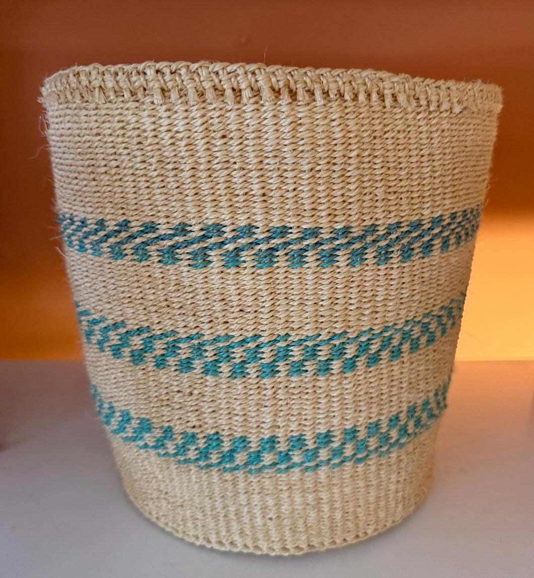 White Basket with Blue Accents - Sisal