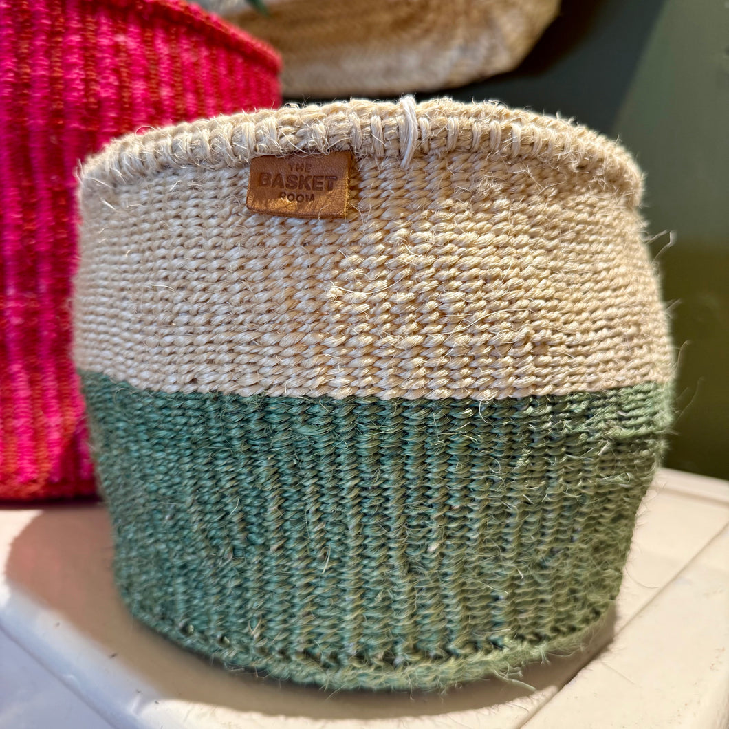Green and White Basket - Sisal