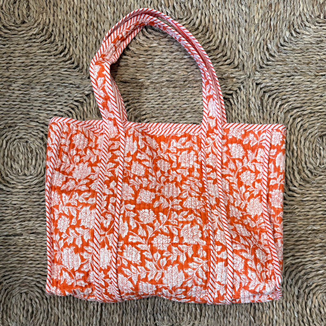 Quilted Long-handled Tote - Orange