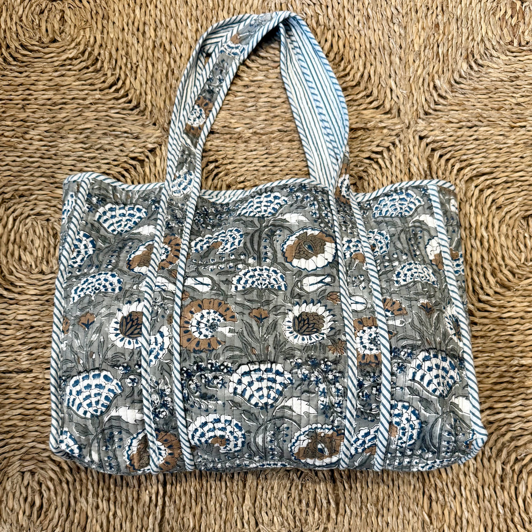 Quilted Long-handled Tote - Grey