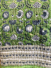 Load image into Gallery viewer, Hand Block-Printed Quilted Throw - Green and Blue Cornflower
