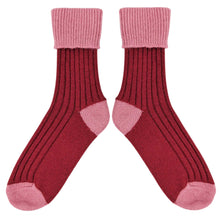 Load image into Gallery viewer, Soft Cashmere Blend Slouch Socks - Red &amp; Dusky Pink
