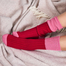 Load image into Gallery viewer, Soft Cashmere Blend Slouch Socks - Red &amp; Dusky Pink
