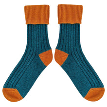 Load image into Gallery viewer, Soft Cashmere Blend Slouch Socks - Teal &amp; Rust
