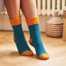 Load image into Gallery viewer, Soft Cashmere Blend Slouch Socks - Teal &amp; Rust

