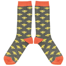 Load image into Gallery viewer, Men’s Organic Cotton Crew Socks - Grey &amp; Orange - Bees
