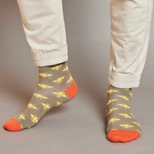 Load image into Gallery viewer, Men’s Organic Cotton Crew Socks - Grey &amp; Orange - Bees
