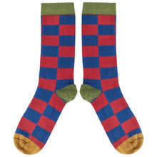 Load image into Gallery viewer, Men’s Organic Cotton Crew Socks - Large Check - Navy &amp; Red
