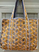 Load image into Gallery viewer, Quilted Tote - Mustard / Blue Tulips
