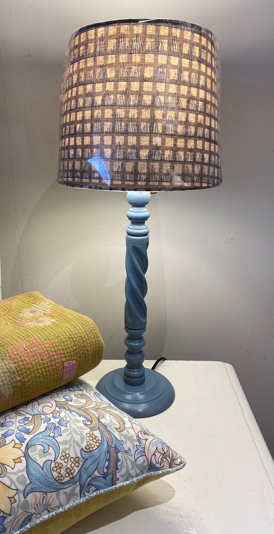 Barley Twist Wooden Lamp -  Chalky Blue