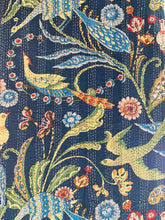 Load image into Gallery viewer, Kantha Throw - Blue Floral Exotic Bird
