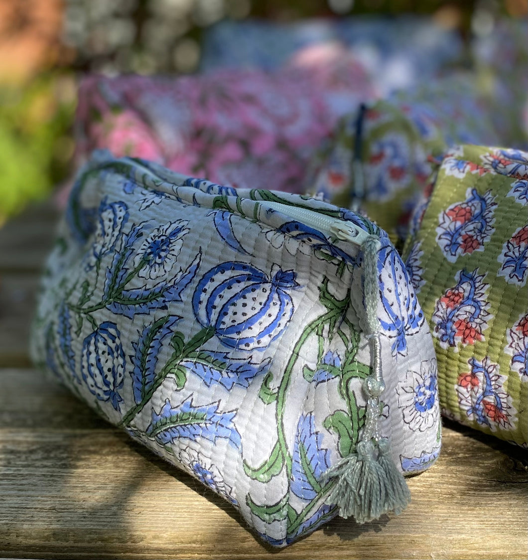 Block-Printed and Quilted Wash Bag - Large