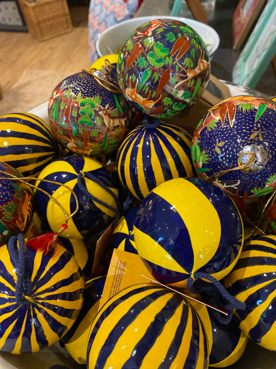 Paper Mache Stripey Baubles