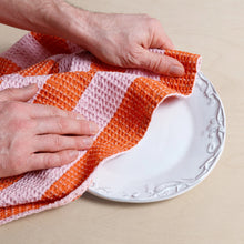 Load image into Gallery viewer, Cotton Waffle 2 pack Tea Towel - Striped Pink
