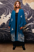 Load image into Gallery viewer, Hokusai Wave embroidered, fully lined long kimono
