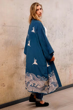 Load image into Gallery viewer, Hokusai Wave embroidered, fully lined long kimono
