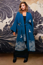 Load image into Gallery viewer, Hokusai Wave embroidered, fully lined long kimono
