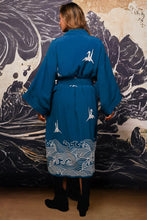 Load image into Gallery viewer, Hokusai Wave embroidered, fully lined long kimono
