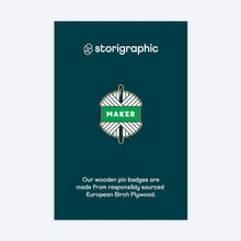 Load image into Gallery viewer, Wooden Pin badge by Storigraphic
