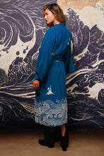 Load image into Gallery viewer, Hokusai Wave embroidered, fully lined long kimono
