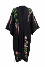 Load image into Gallery viewer, Wisteria and Chrysanthemum embroidered, fully lined, long kimono
