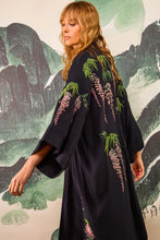 Load image into Gallery viewer, Wisteria and Chrysanthemum embroidered, fully lined, long kimono
