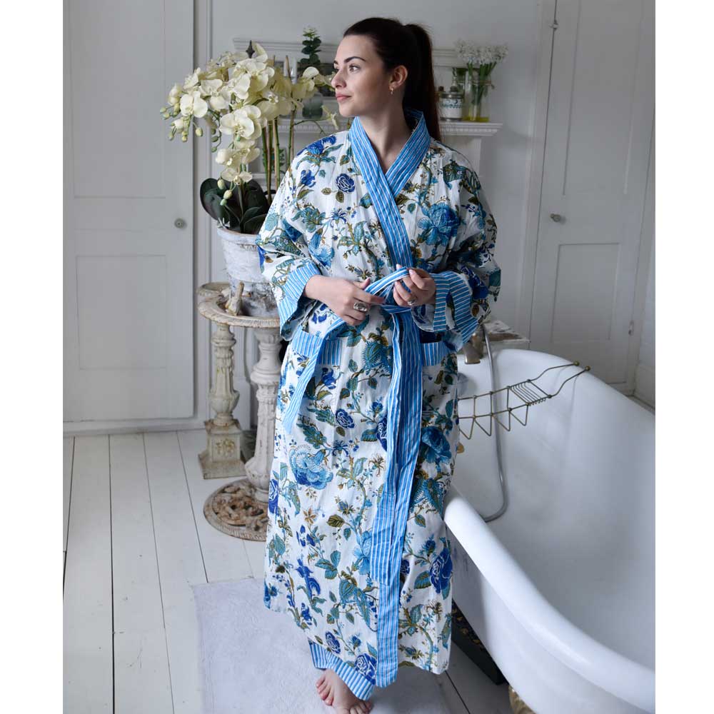 Cotton Kimono - Blue Rose