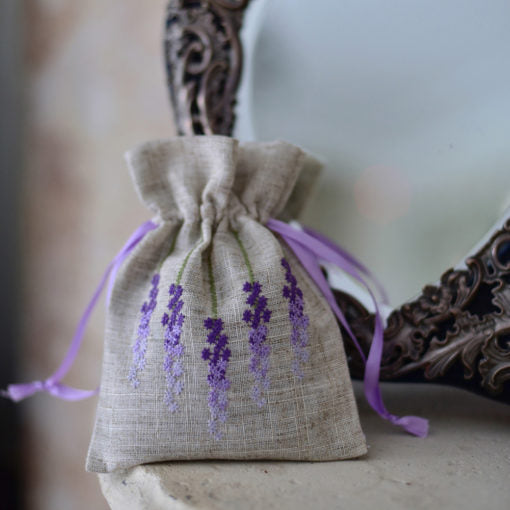 Linen Embroidered Lavender Bag