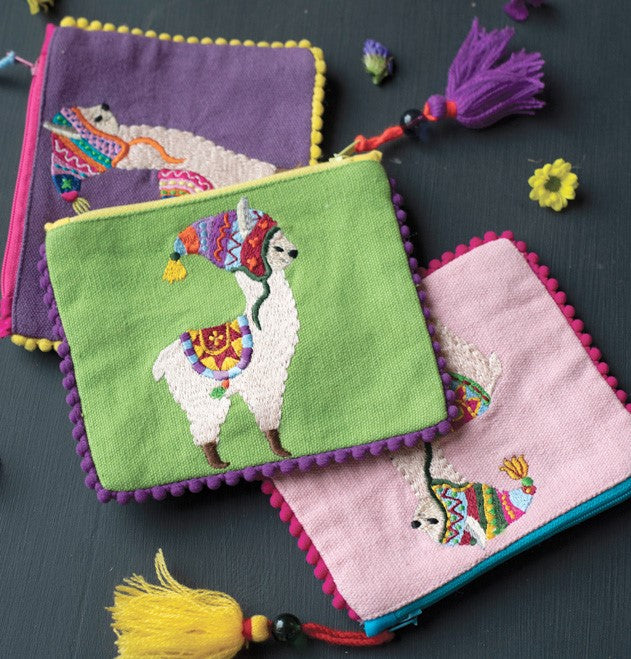 Llama Embroidered Purse